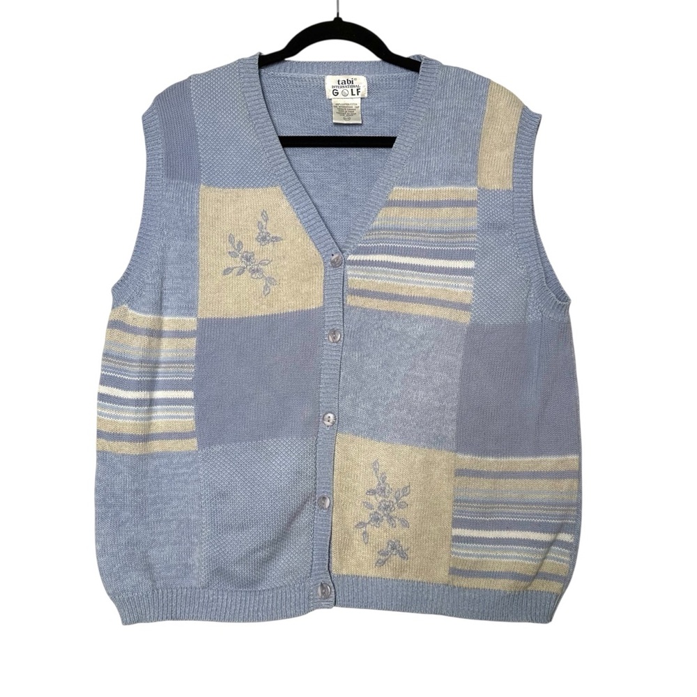 Vintage Grannycore Patchwork Sweater Vest Floral Embroidered Cottagecore Boho